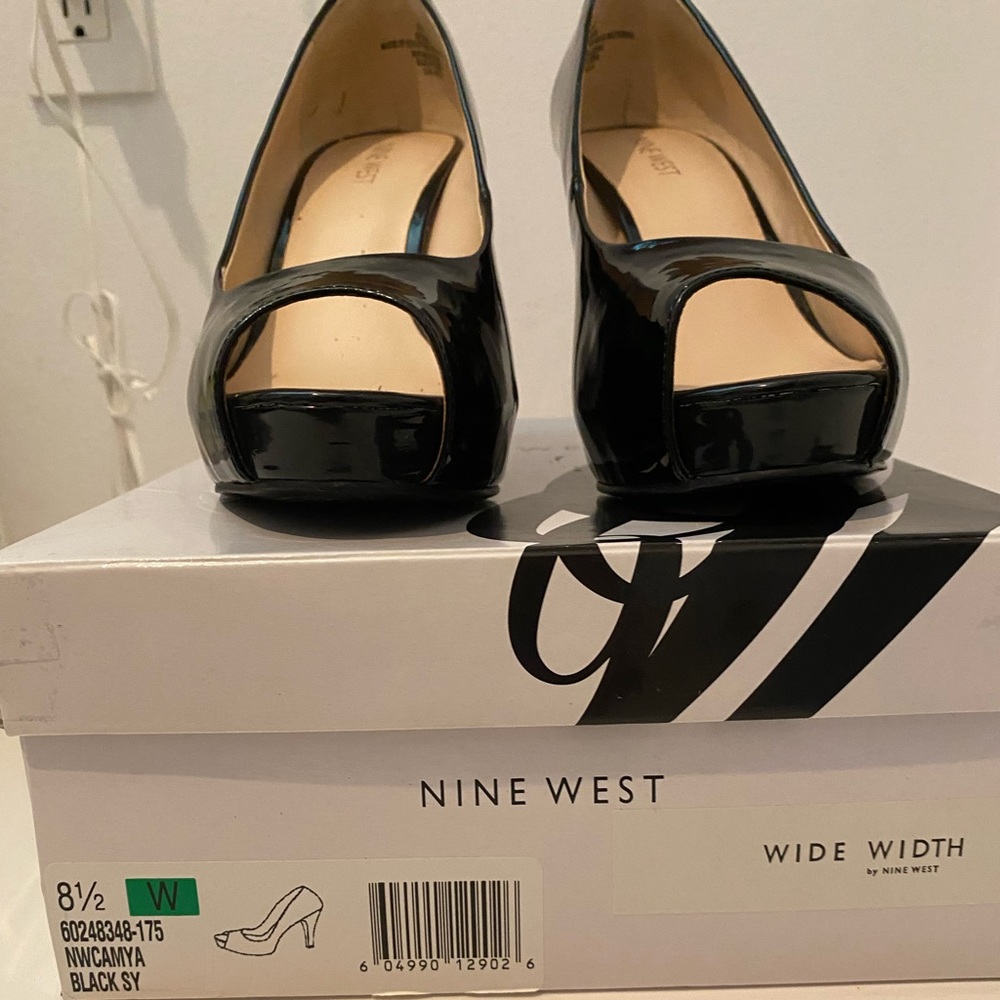 Black Nine West Camya Peep Toe Platform Pump Size 9